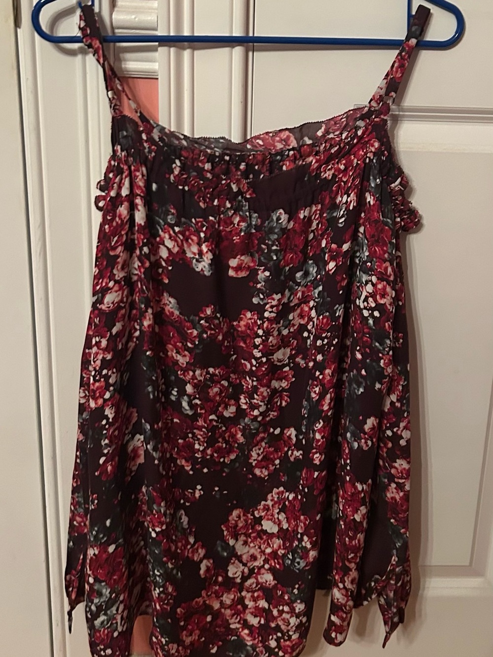 Parker Floral Cold Shoulder Top in Burgundy, Red & White - Like New - Picture 2 of 3